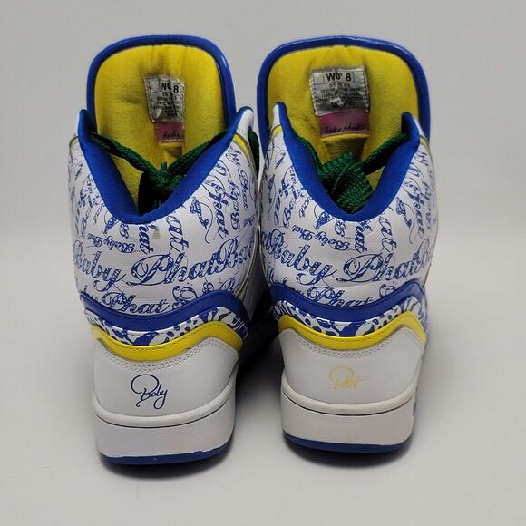 Baby Phat Y2K Women's Cat High Top Leather Sneakers Size 8 White Blue Yellow - Picture 10 of 13